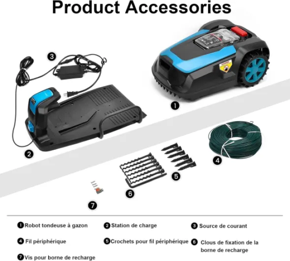 Robot Tondeuse sans Fil Automatique 1200m² - Recharge Auto, Contrôle App Bluetooth/Wi-FI, Hauteur de Coupe 25-65 mm, Largeur de Coupe de 220 mm, Pente 47%, Étanche IPX5, Moins de 66