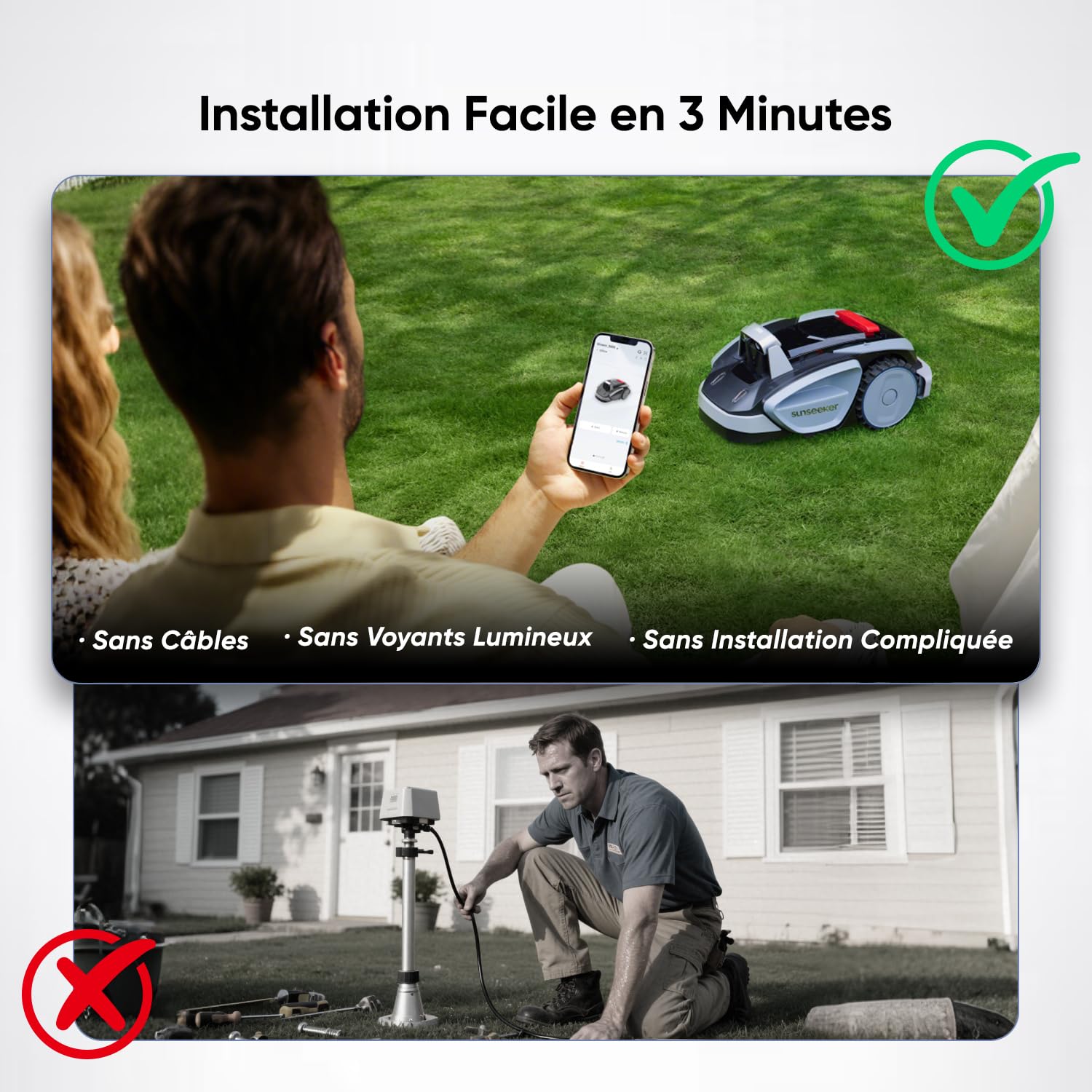 V3 robot tondeuse 600㎡, robot tondeuse sans fil en un clic, évitement d'obstacles intelligent visuel AI, inclinaison de 42%, faible bruit, navigation multi-zones, contrôle d'application