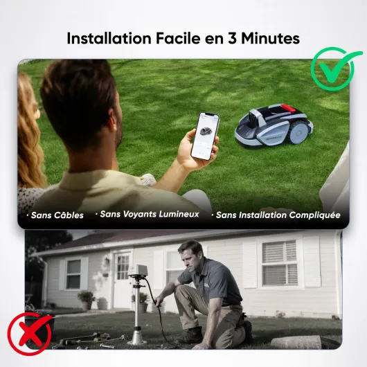 V3 robot tondeuse 600㎡, robot tondeuse sans fil en un clic, évitement d'obstacles intelligent visuel AI, inclinaison de 42%, faible bruit, navigation multi-zones, contrôle d'application