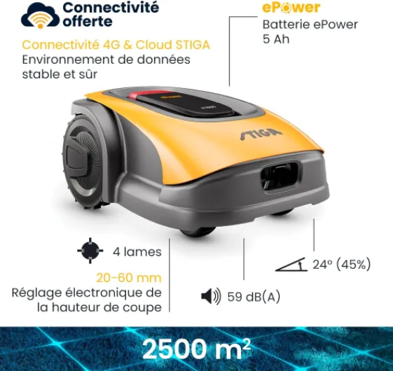 Robot Tondeuse Autonome STIGA A1500 - Robot de Tonte sans Fil périmétrique (Max - 2500m²) - Contrôlé Via Application, pentes jusqu'à 45%, 10 Zones de Tonte - Robot Tondeuse avec Navigation GPS-RTK & 4G A1500 - Jusqu'à 2500m²