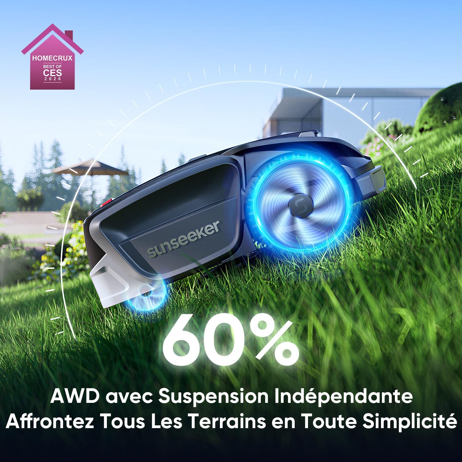 S5 AWD Robot Tondeuse sans Fil Périphérique, 1600 m², Pentes jusqu'à 60%, RTK + Vision, Cartographie Assistée par IA, Gestion Multi-Zones, Évitement des Obstacles, Contrôle Via Application