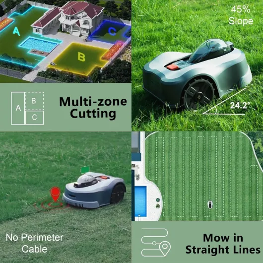 Dispositif de Tondeuse à Gazon Robot sans Fil pour Jardins jusqu'à 3000/6000㎡ Évitement d'obstacles 3D, câble sans limites,Mowsupto1.50Acres(6000㎡)
