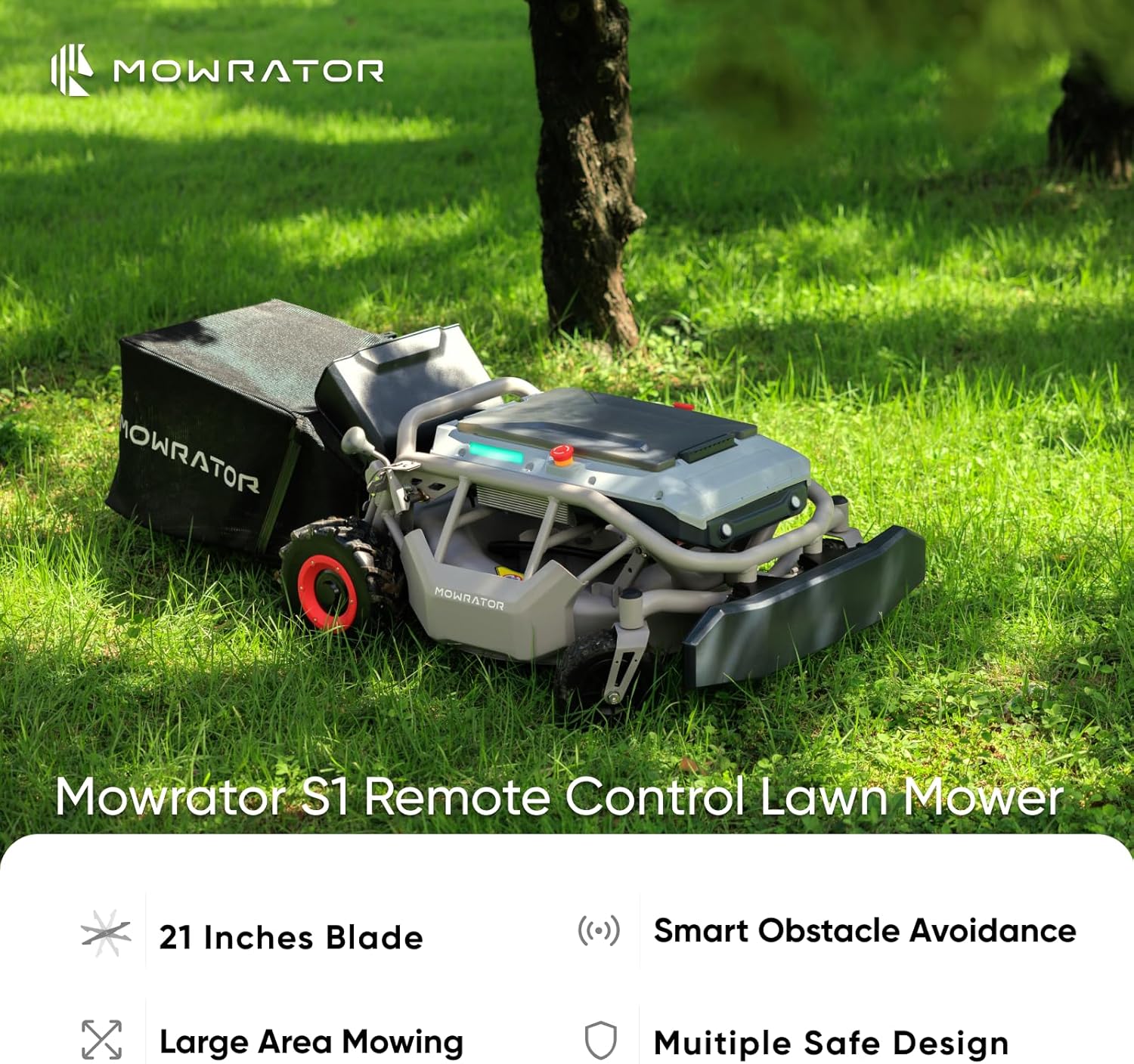 RC Lawn Mower S1 2WD 56V 12Ah, Tondeuse Télécommandée Multifonction, Lame Réelle 53cm, Hauteur de Coupe 4,5–11,5cm, pour 3000m², Robot de Tonte Efficace 2 WD12 Ah