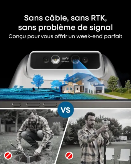 E18 Robot Tondeuse sans Fil, sans Perte de Signal, sans RTK, TrueVision, GNSS, Tonte Jusqu’à 1200m², Coupe Bordures précise, évitement d’Obstacles, app connectée E18: Jusqu’à 1200 m²