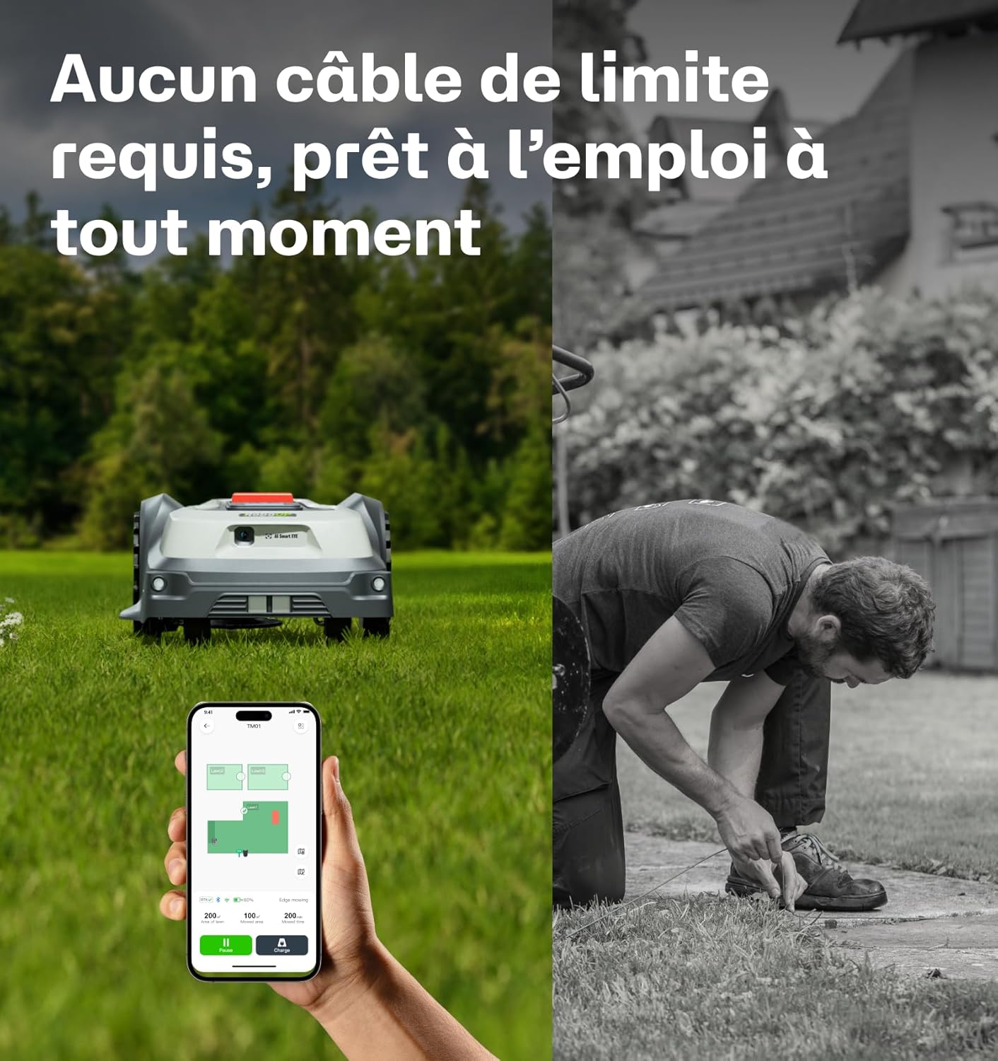 Robot Tondeuse sans Fil Périphérique T1200Pro pour 1500㎡, Basculez Cartographie Auto et Manuel, Tonte Précise des Bordures, Évitement d’Obstacles par IA Robot Tondeuse Robot Tondeuse 1500m²:T1200Pro