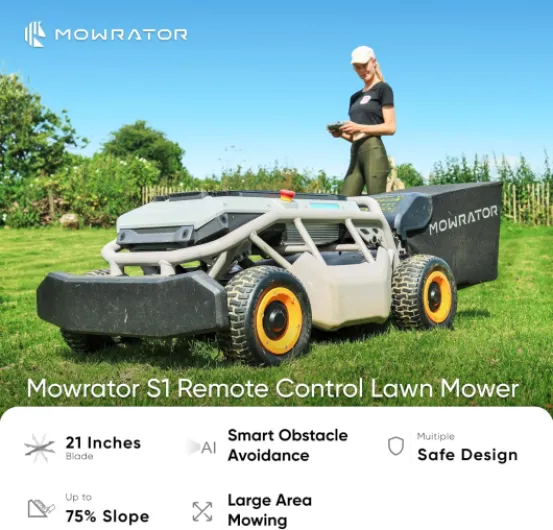 RC Lawn Mower S1 4WD 56V 18Ah, Tondeuse Télécommandée Multifonction, Lame 53cm, Coupe 3,8–11cm, Pente 75% (37°), 4500m², Robot de Tonte Puissant et Précis 4 WD18 Ah