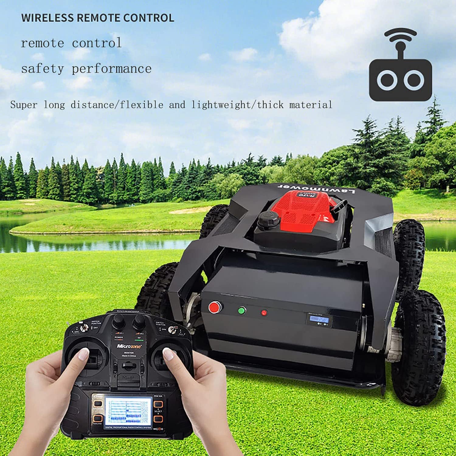 Tondeuse à gazon robotique automatique avec télécommande, tondeuse grimpant jusqu'à 30° d'inclinaison, verger d'équipement d'entretien de pelouse pour pelouses jusqu'à 5400 pieds carrés, tondeuse