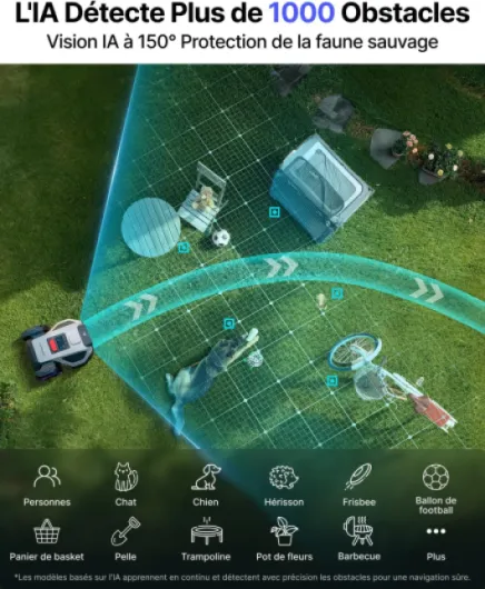 Tondeuse Robot M5, NetRTK + 4G, Double RTK, évitement d'obstacles par IA, cartographie Automatique, Gestion Intelligente, 500 à 700 mètres carrés, Pente maximale de 45% - M5+Garage