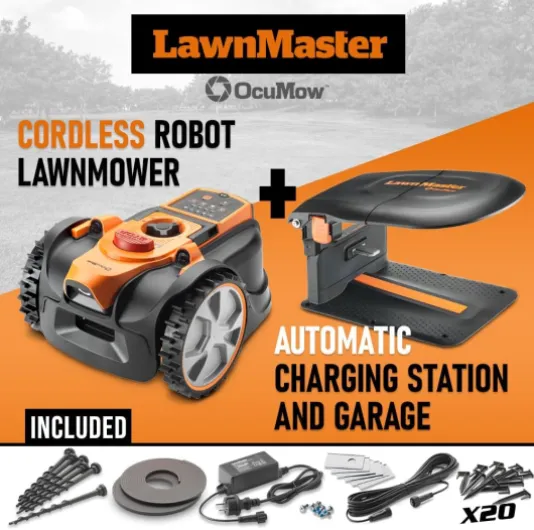 Robot Tondeuse Autonome 18V sans Fil périmétrique avec Station de Charge et Garage - Max 400m²