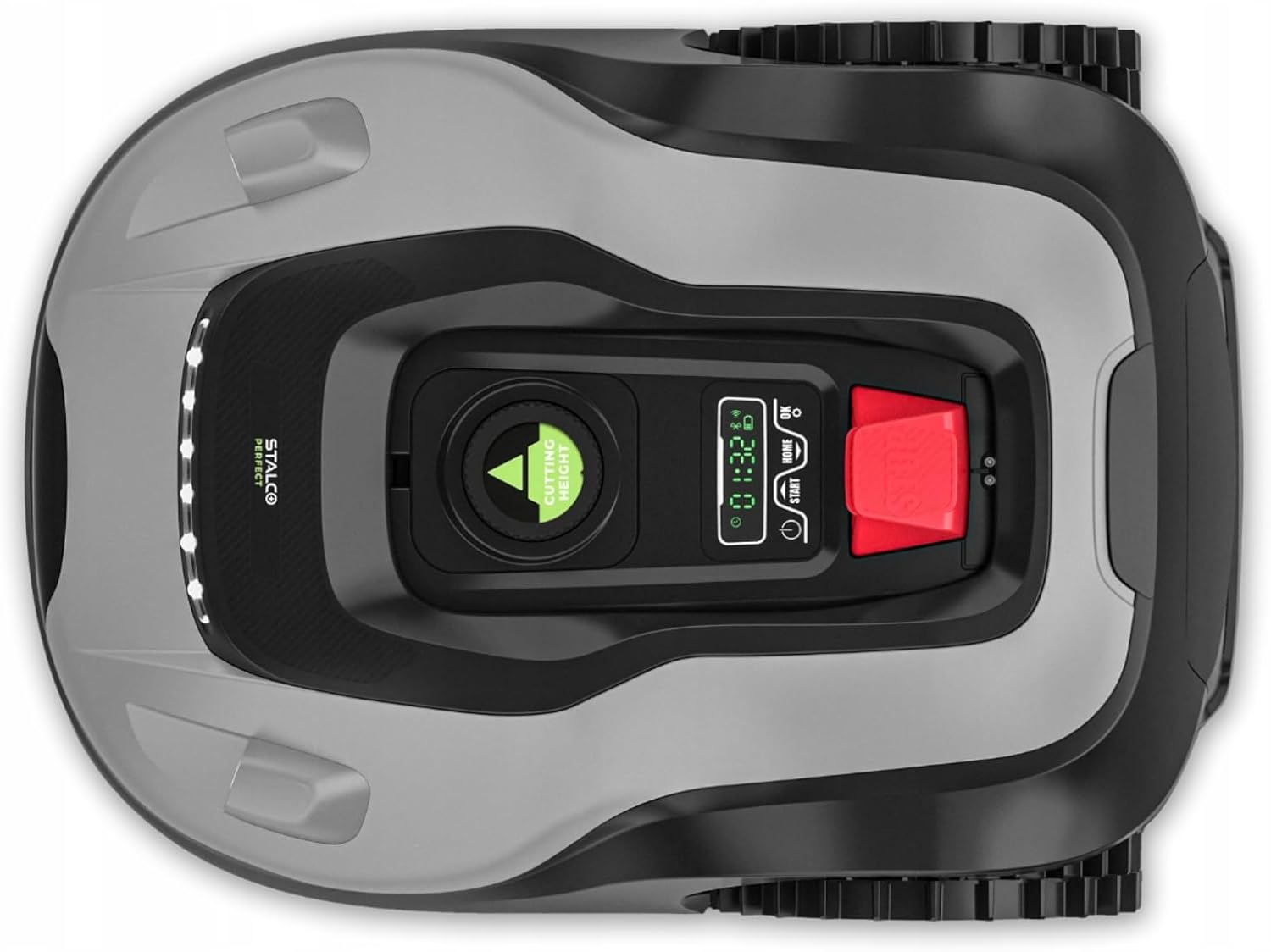 STALCO Robot tondeuse RMP1300US jusqu'à 1300 m² – Robot tondeuse silencieux avec capteurs ultrasoniques, réglage de la hauteur de coupe sur 9 niveaux, WiFi et Bluetooth, contrôle par application, IPX5