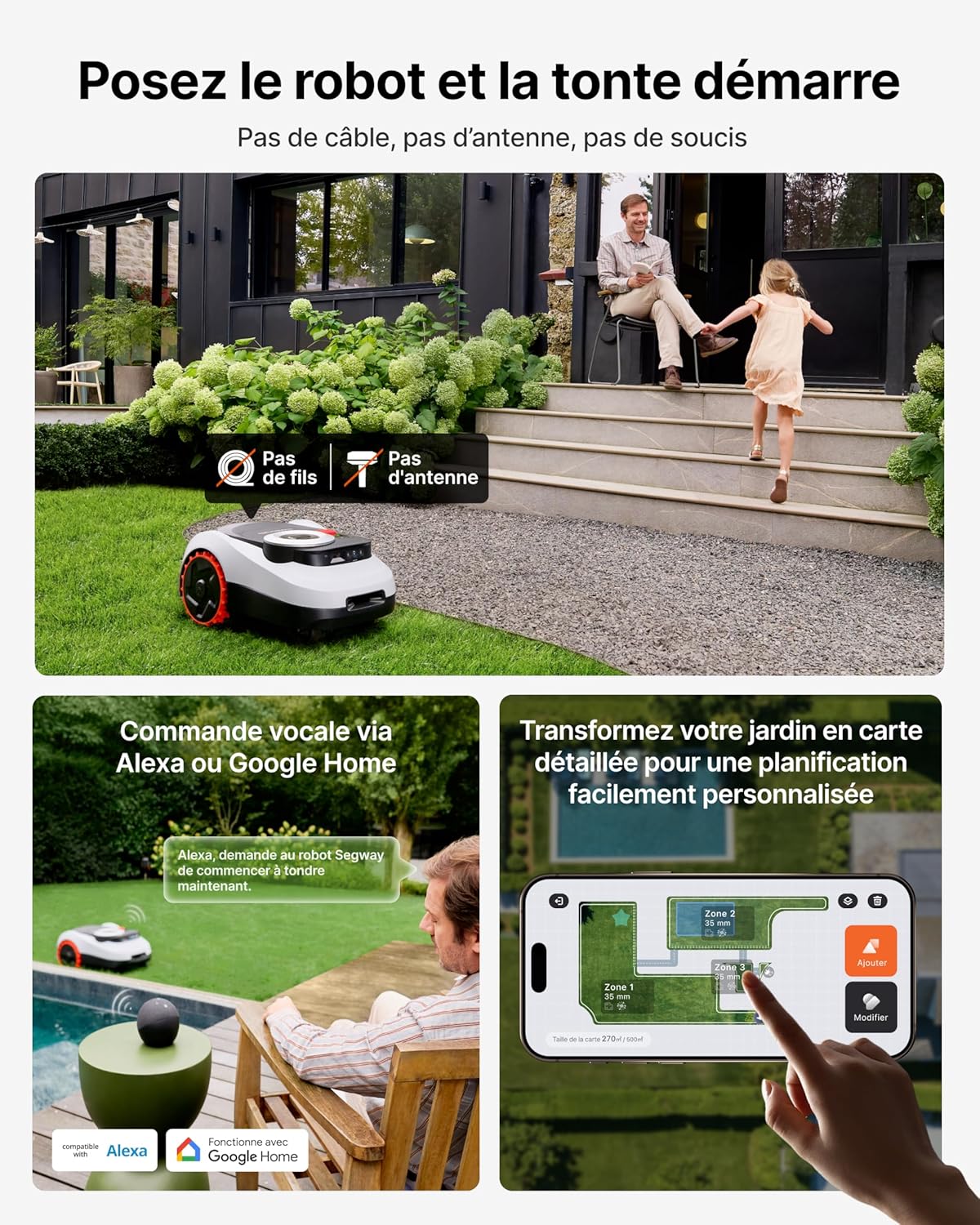Segway Navimow i208 LiDAR Robot Tondeuse pour 800m² avec Garage M, pentes de 45%, LiDAR à Semi-conducteurs et Vision, cartographie Automatique, sans Fil, sans antenne, 4G intégré (expédié séparément) i208 LiDAR+Garage M