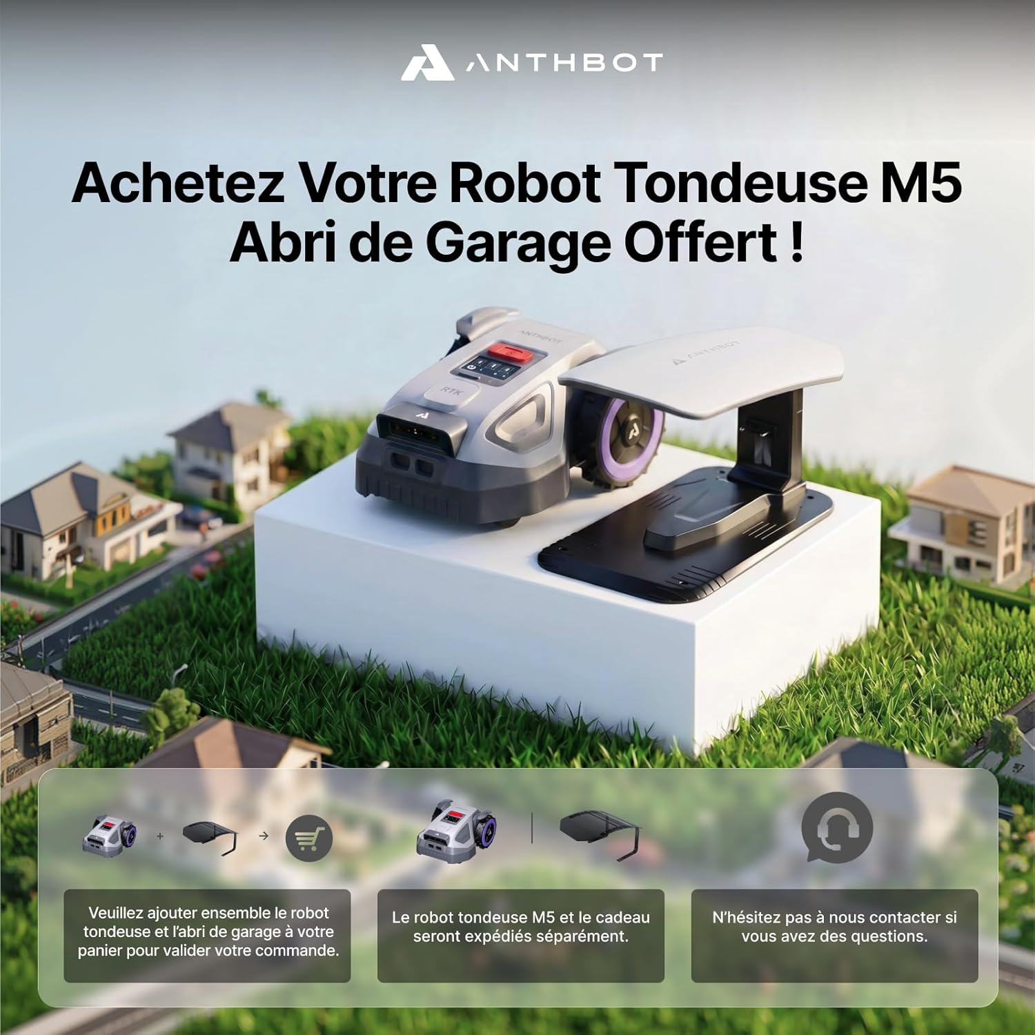 Robot Tondeuse M5, 500-700㎡，150㎡/h, NetRTK + 4G, Cartographie Automatique, Double Vision IA, Gestion Multi-Zones, APP Control, 3-7CM Réglage de la Hauteur de Coupe M5(Prime)