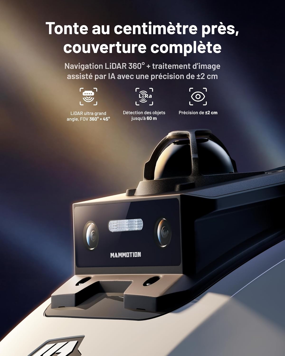 YUKA Mini 2 800 LiDAR Robot Tondeuse, Navigation 360° LiDAR + caméra avec Pilotage par IA, détection de Plus de 300 Obstacles, DropMow, pentes de 45%