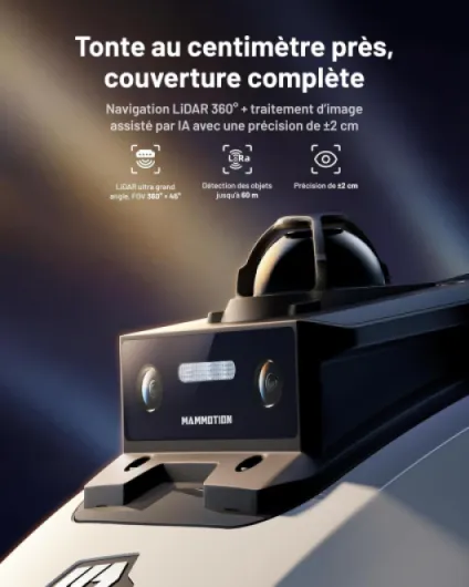 YUKA Mini 2 800 LiDAR Robot Tondeuse, Navigation 360° LiDAR + caméra avec Pilotage par IA, détection de Plus de 300 Obstacles, DropMow, pentes de 45%