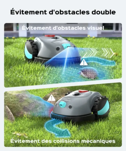 V100 Robot Tondeuse sans Fil avec Navigation Visuelle, Détection d'obstacles 150, Robot Tondeuse Gazon avec Bande magnétique, Lames de Rechange, Coupe en Spirale & par Points Gris profond