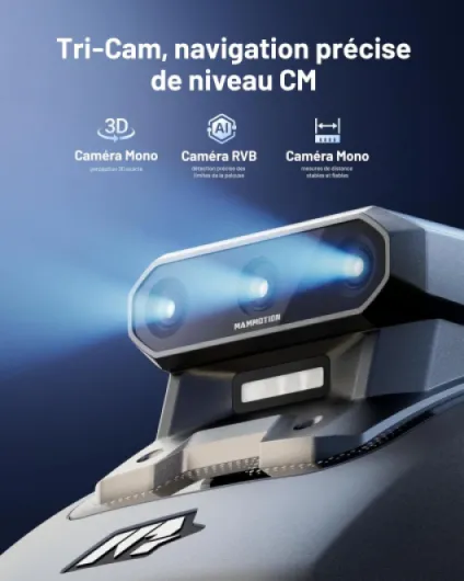 YUKA Mini 2 500 Tondeuse Robot avec Garage Standard, jusqu'à 500m², Zéro Perte de Signal, sans RTK, AI Traitement d’Image à Trois Caméras, DropMow (expédié séparément)