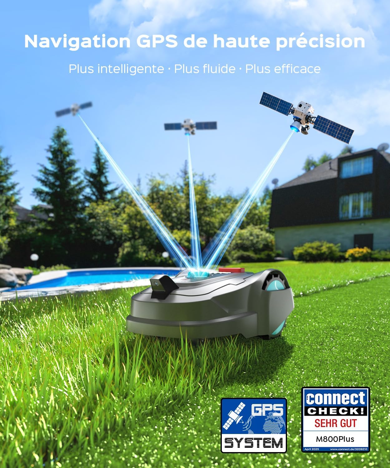 M800Plus Robot Tondeuse Sans Fil Périphérique,jusqu'à 800 m²,Positionnement GPS +Vision, Tondeuse Robot Sans Câble,Mode de Tonte en U,Contrôle Via App,Recharge Automatique,Détection Obstacles Gris profond