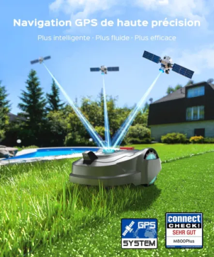 M800Plus Robot Tondeuse Sans Fil Périphérique,jusqu'à 800 m²,Positionnement GPS +Vision, Tondeuse Robot Sans Câble,Mode de Tonte en U,Contrôle Via App,Recharge Automatique,Détection Obstacles Gris profond