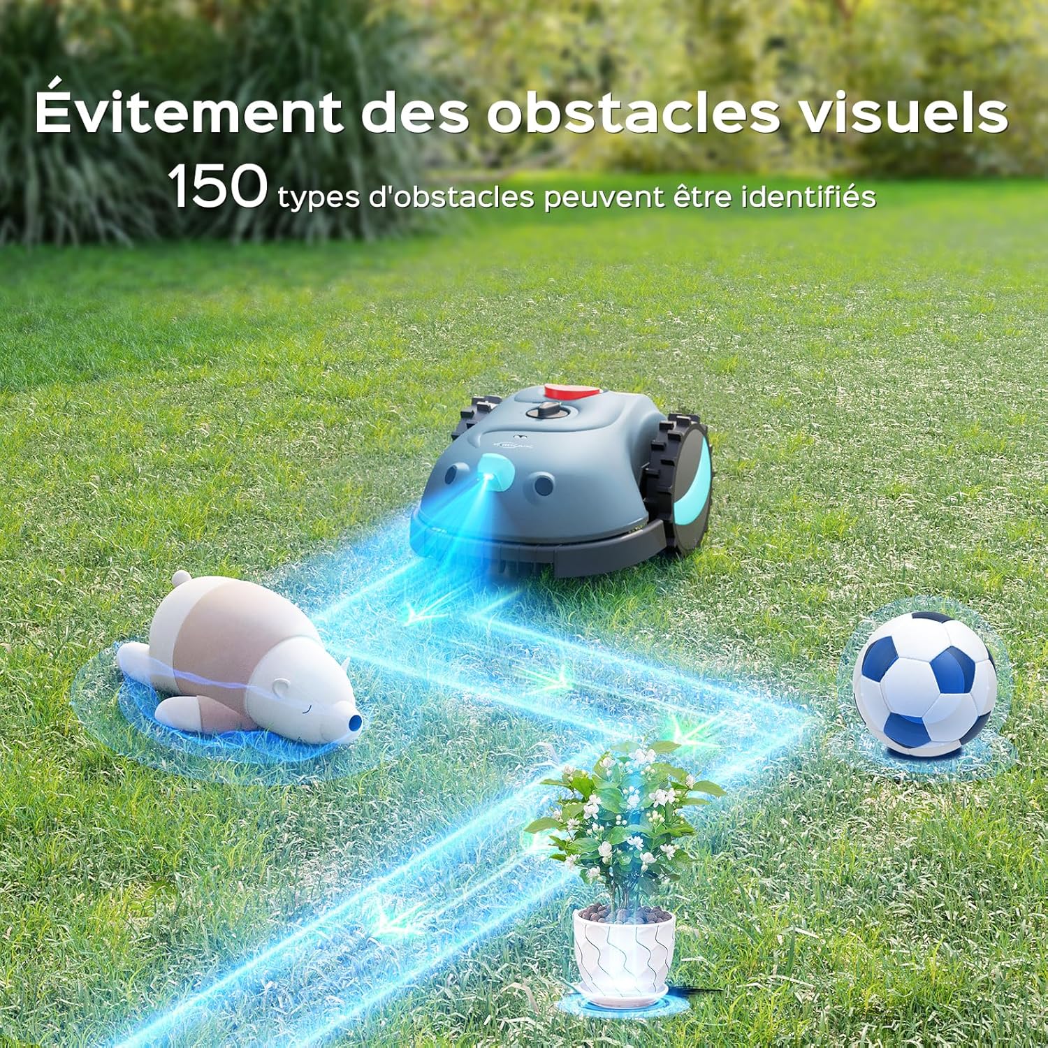 V100 Robot Tondeuse sans Fil Périphérique,avec Navigation par Vision, Évitement d'obstacles(150 Sortes), Robot Tondeuse avec Batterie 4 Ah, Lame de Rechange, Adapté aux Petits Jardins Gris foncé