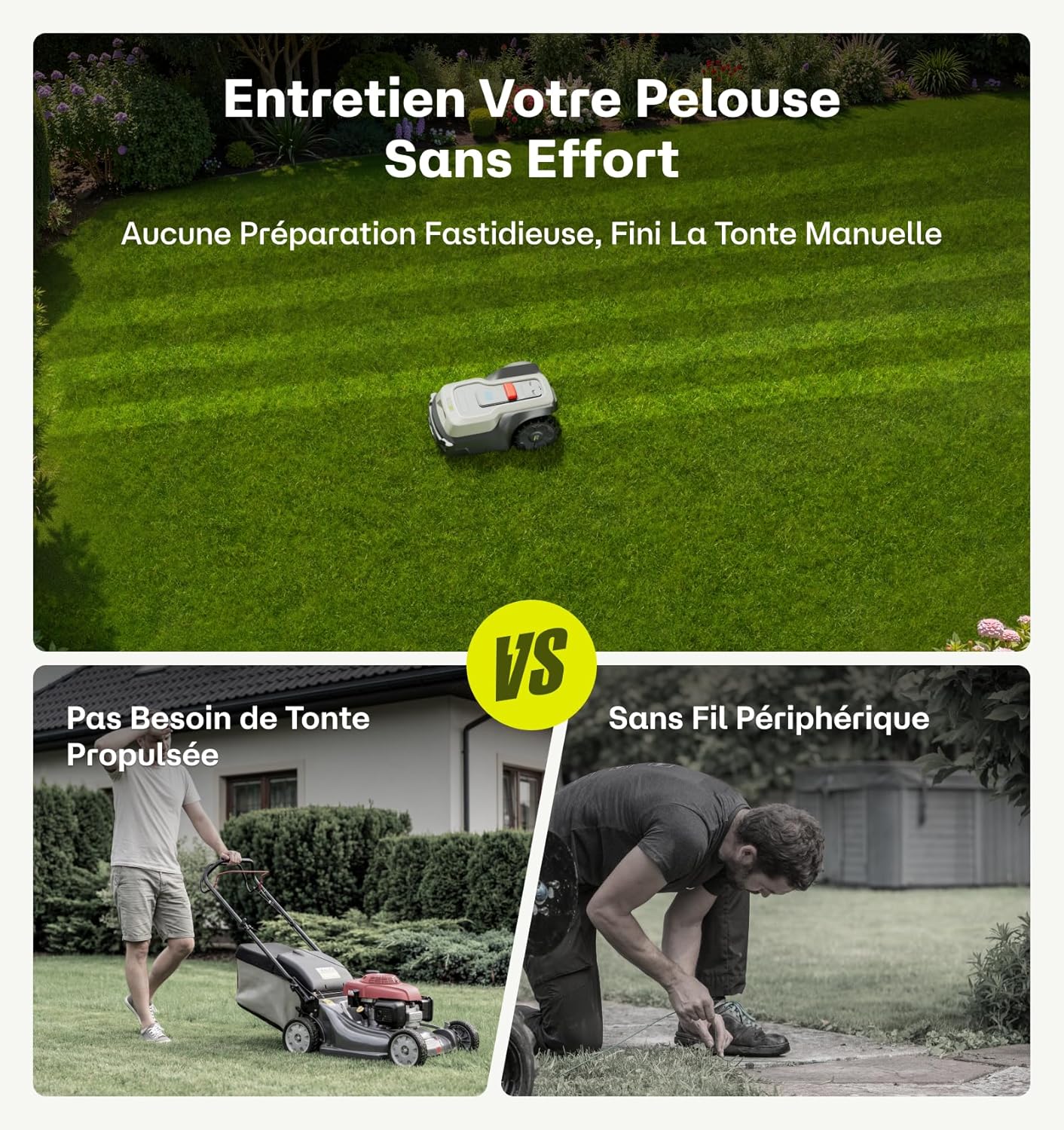 Robot Tondeuse sans Fil Périphérique T600, Limite Virtuelle, Gestion Multizone, Évitement d'obstacles en Temps Réel, Tonte Personnalisée Tondeuse Gazon Robot, Recommandé 800㎡ T600:800m²