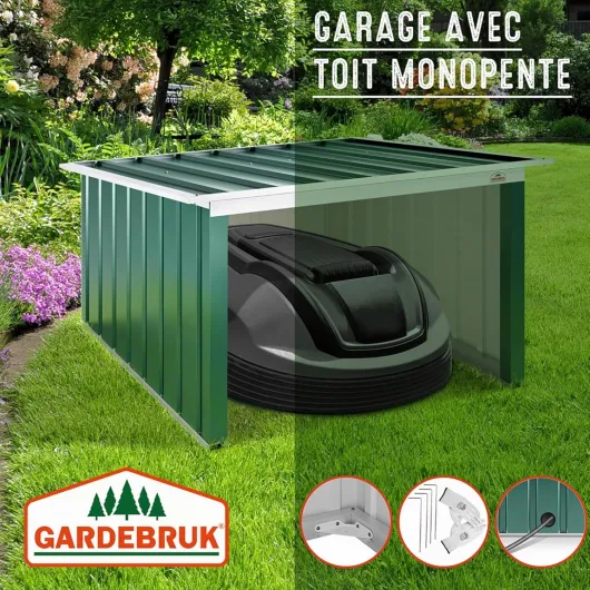® Abri Robot Tondeuse 89x90x54cm Toit monopente Pliable métal résistant intempéries 4X piquets Terre Garage Outillage carport Jardin Vert 89x90x54cm Vert