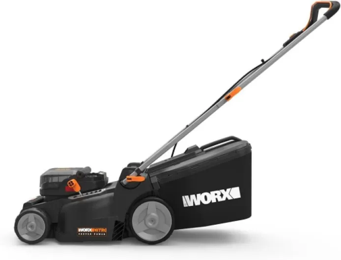 Tondeuse à Gazon sans Fil 40V WG737E, Surface Max de 600 m², Lame de 37cm, Sac de 40L, Coupe jusqu'aux Bordures, 6 Hauteurs de Coupe, Livrée avec 2 Batteries 4Ah et Chargeur Double Rapide Tondeuses poussées Jusqu'à 500 m² - Ø37cm