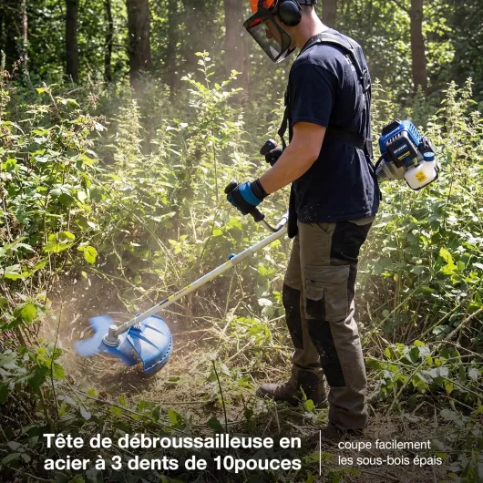 Débroussailleuse et Coupe-Bordures Thermique 56 cm3 2-en-1, Lame Acier 3 Dents et Tête Nylon 43 cm, Arbre Divisible, Harnais Inclus, Garantie 3 Ans - HYBC5600X