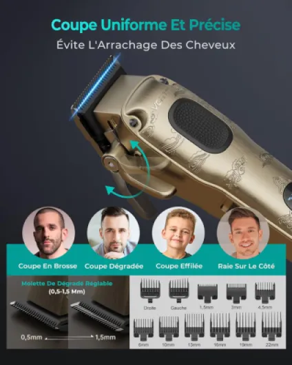 Tondeuse Cheveux Hommes Professionnel, tondeuse homme sans fil avec étui, Électrique kit de coupe pour maison & coiffeur, écran LED, cadeau homme (Gloden)
