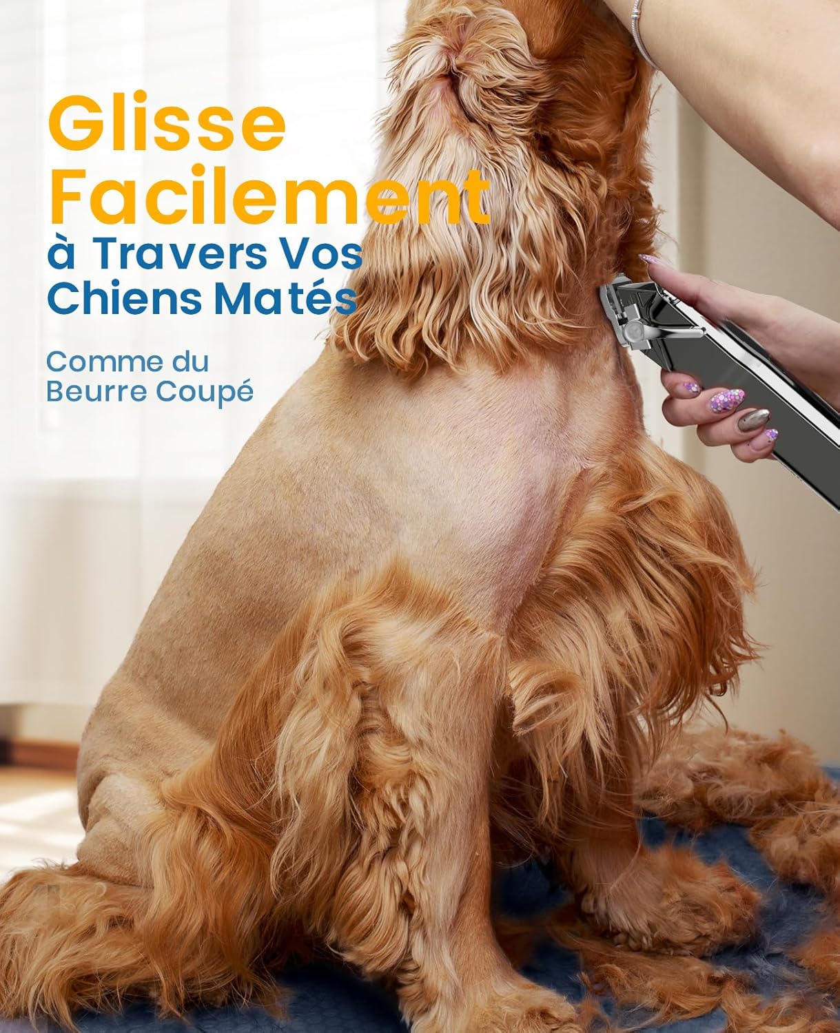 Tondeuse à poils pour chiens de haute qualité, tondeuse sans fil entièrement étanche IPX7, adaptée aux poils longs et épais Argent