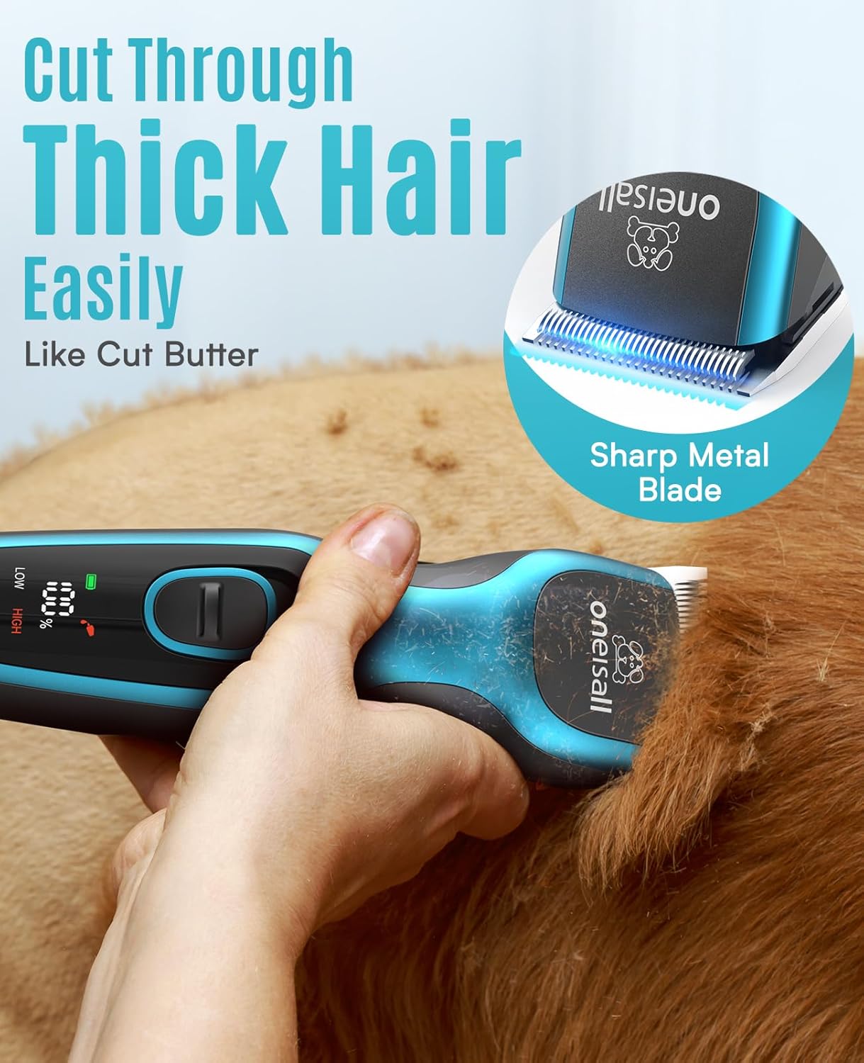 Tondeuse silencieuse pour chiens, Tondeuse professionnelle pour chien/chat, tondeuse électrique pour animaux de compagnie avec un moteur puissant de 7000RMP, adaptée aux poils épais/matiqués Bleu