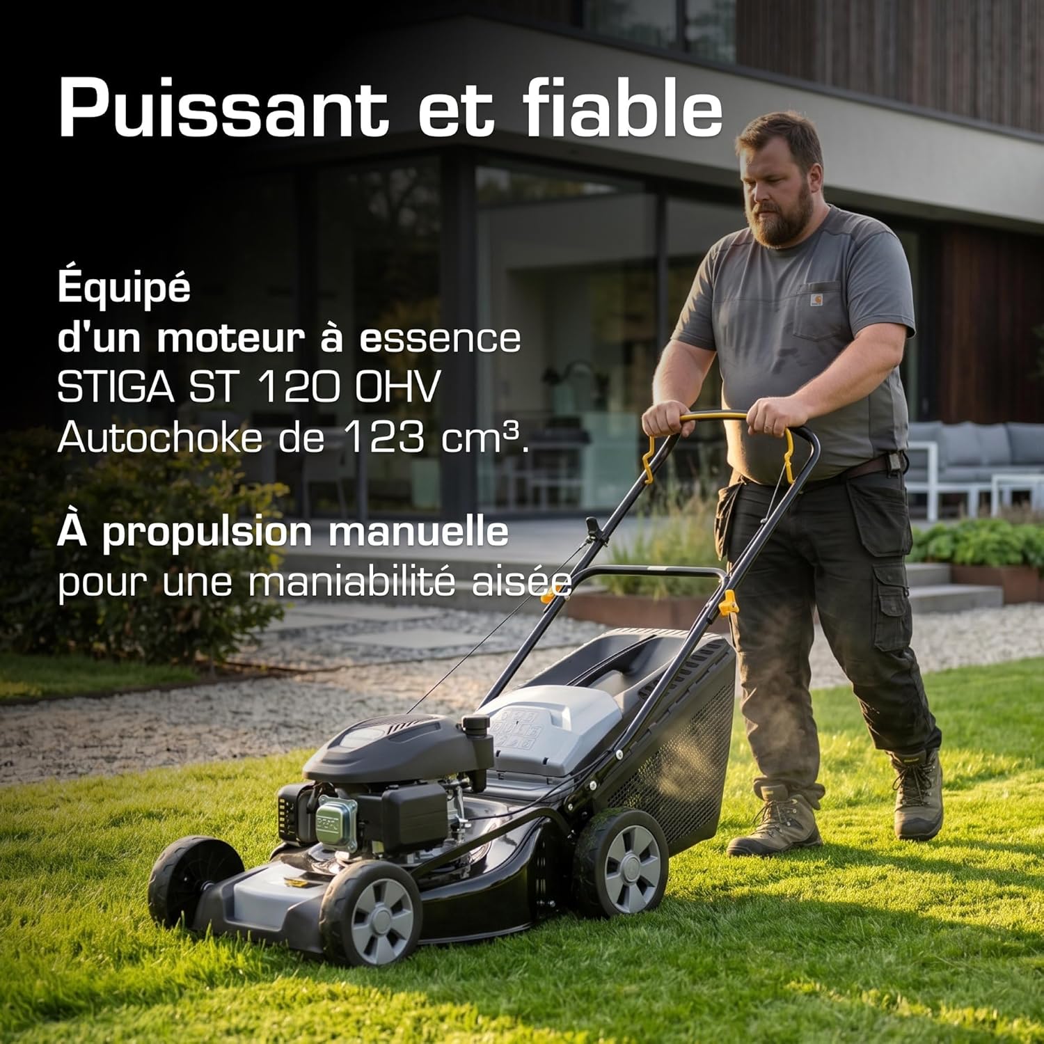 AL4 46 A Tondeuse à Main à Essence - Largeur de Coupe 46cm, bac de ramassage 60L 46cm - ST 120cc - Push