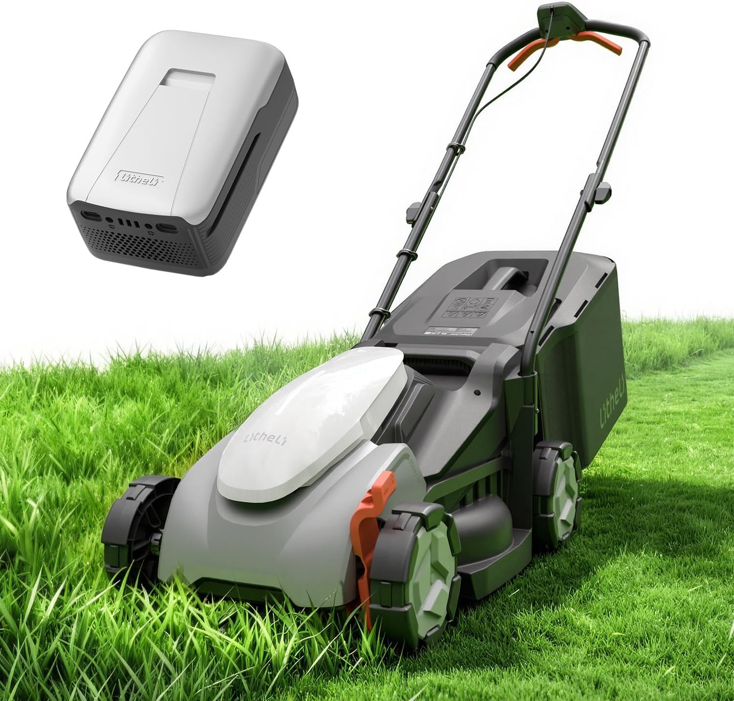 Tondeuse à Gazon sans Fil 20V, 33 cm, Batterie 5,0Ah Incluse, Moteur Brushless, Hauteur de Coupe Réglable 25–65 mm, Bac 35 L, pour Pelouses Jusqu’à 300 m² Blanc avec 1 batterie (5,0Ah)