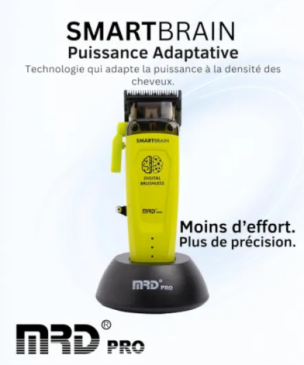 MRD Clipper Pro Smartbrain Tondeuse à cheveux professionnelle pour homme avec moteur sans balais, lame DLC Faper et corps en métal, tondeuse à cheveux USB-C rechargeable MRD Pro