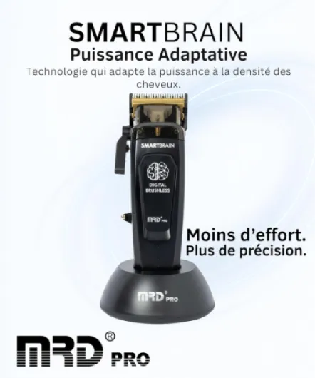 MRD Clipper PRO Smartbrain Tondeuse professionnelle Brushless 7200 tr/min, lame DLC Faper, corps métallique, batterie 2000 mAh, charge USB-C + double broche, autonomie 120 min, noir