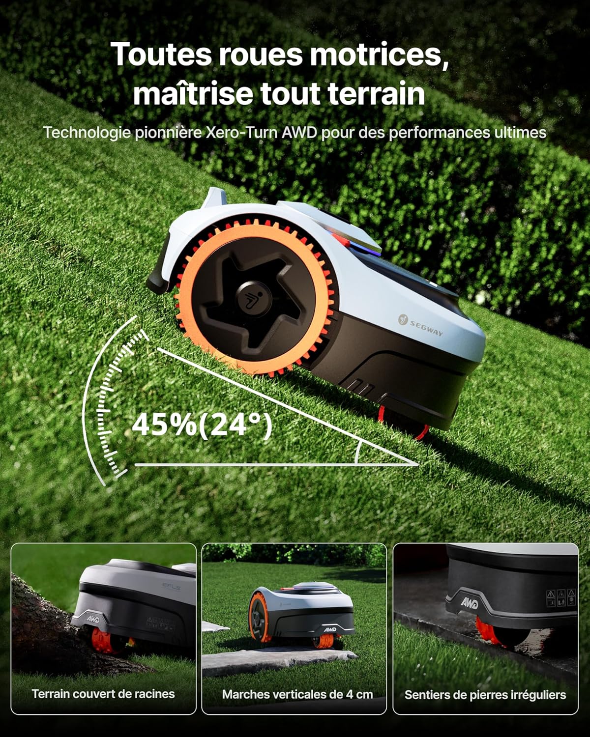Segway Navimow i205 AWD Robot Tondeuse Kit avec Garage S + 2 Kits de Lames, Transmission intégrale pour pentes à 45%, EFLS NRTK + Vision, Aucune antenne RTK requise (expédié séparément) i205 AWD+Garage+2 kits de lames