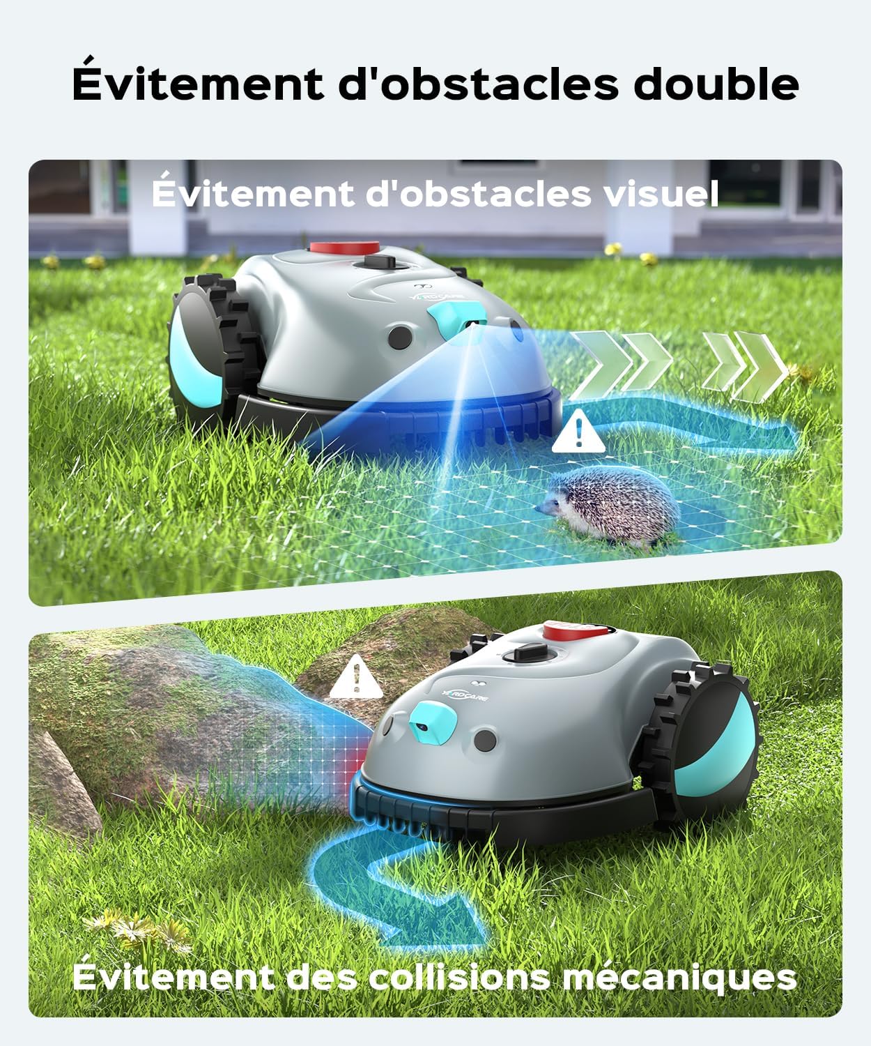 (2026 Upgrade) YARDCARE V100 Robot Tondeuse sans Fil Périphérique avec Navigation Visuelle, Détection d'obstacles 150, Robot Tondeuse Gazon avec Batterie de 4 Ah, Lames de Rechange, Bande magnétique Gris carbone